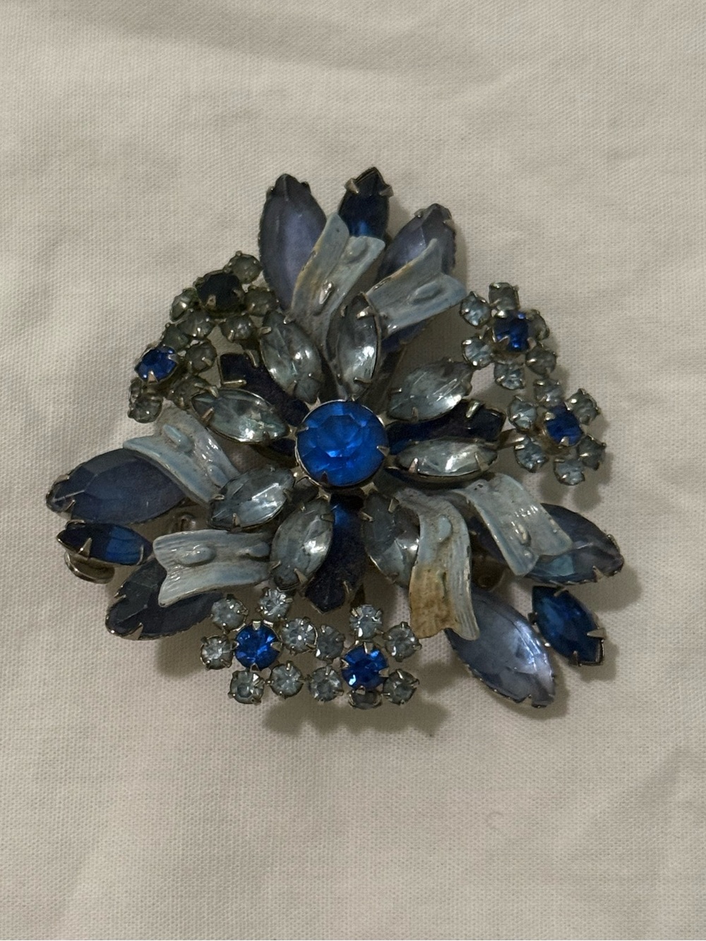 Vintage Blue Floral Statement Brooch